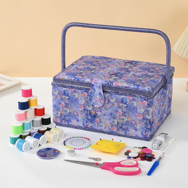 FOPUGT Sewing Basket - Large Sewing Box for Supplies, Sewing Organizer Box Kit Storage Christmas Gift for Enthusiast (Baby Blue - Large) - Image 3